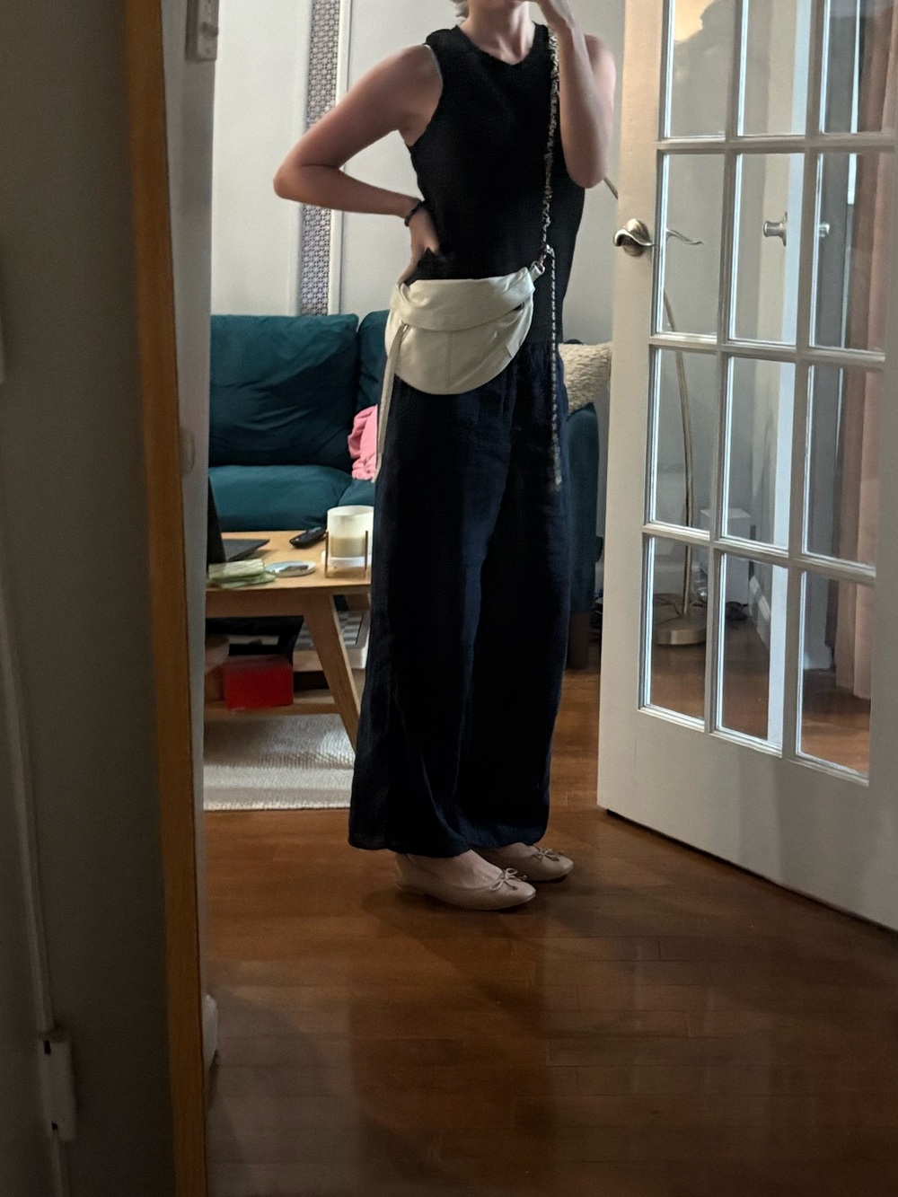 Free People Cream Crossbody Belt Bag with Chain Strap
